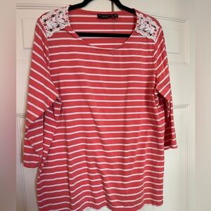 Susan Graver Weekend Coral Stripe Top